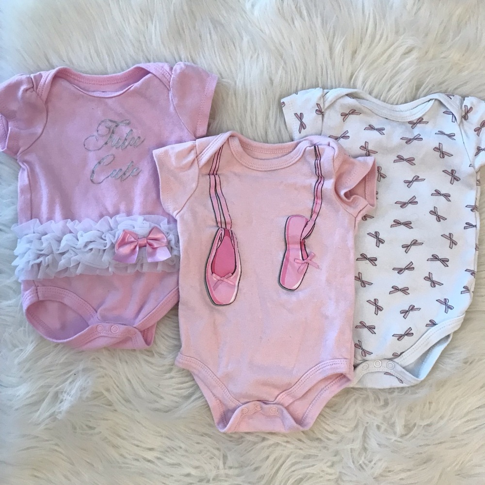 Baby Girl Ballet Shoes & Tutu Onesie 3pk 3M - Picture 1 of 7